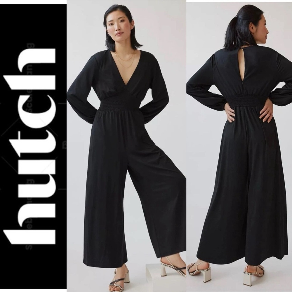Hutch Black Jersey Knit V-Neck Wide Leg Jumpsuit xs